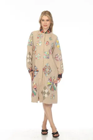 Johnny Was Biya Beige Glina Applique Long Sleeve Coat Boho Chic B50522