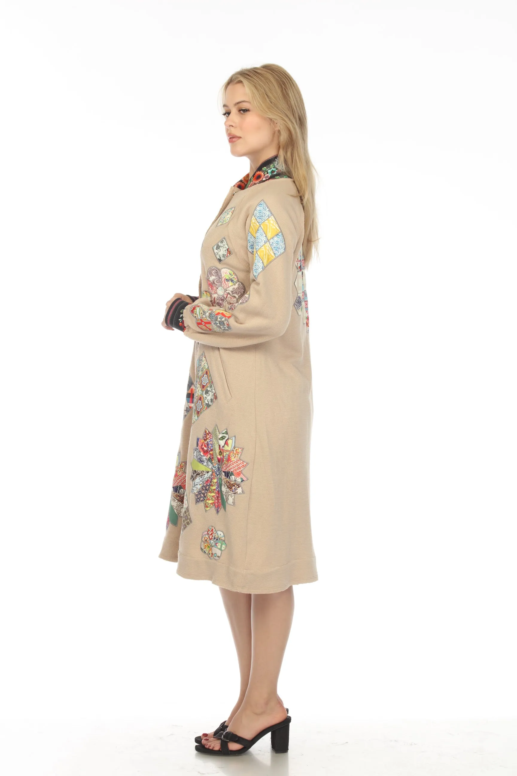 Johnny Was Biya Beige Glina Applique Long Sleeve Coat Boho Chic B50522