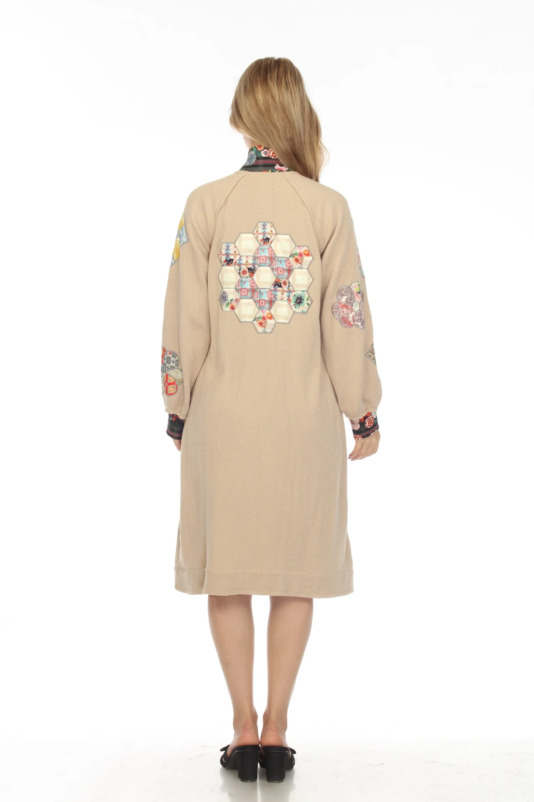 Johnny Was Biya Beige Glina Applique Long Sleeve Coat Boho Chic B50522