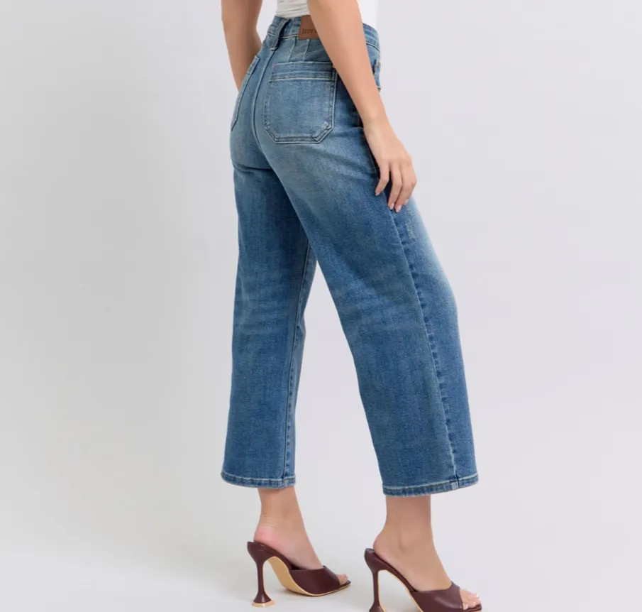 Judy Blue HW Medium Utility Pockets Crop Wide