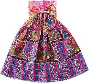 KAGAYD Girl's Floral Print Ruffle Hem Dress Spaghetti Strap Bow Tie Back Mini Casual Dresses for Summer Beach