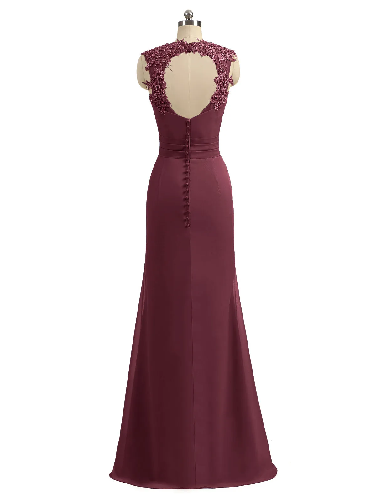 Lace Appliqued Strap Sheath Open Back Dress Cabernet Plus Size