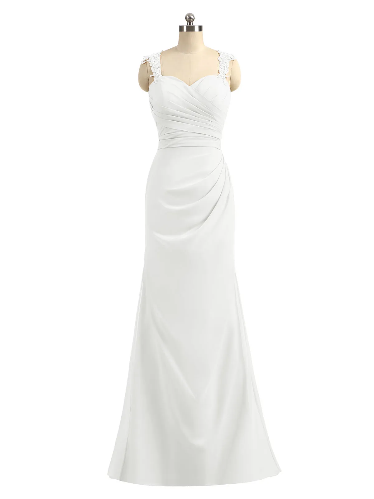 Lace Appliqued Strap Sheath Open Back Dress Ivory Plus Size