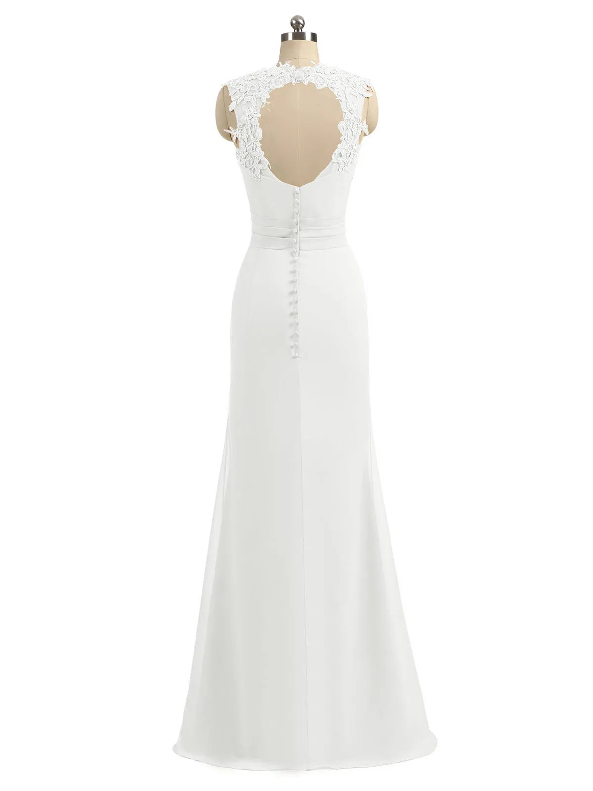 Lace Appliqued Strap Sheath Open Back Dress Ivory Plus Size