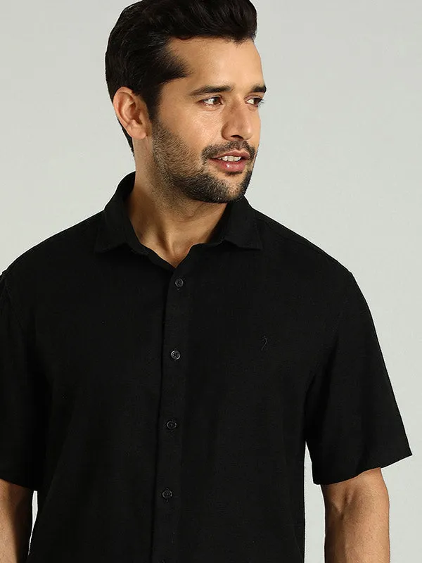 Men Solid Half Sleeve Linen Blend Shirt
