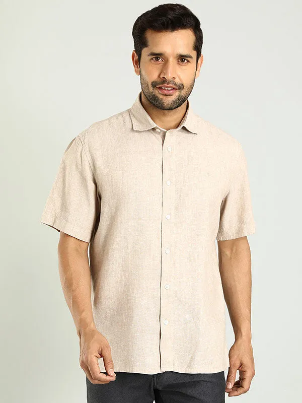Men Solid Half Sleeve Linen Blend Shirt