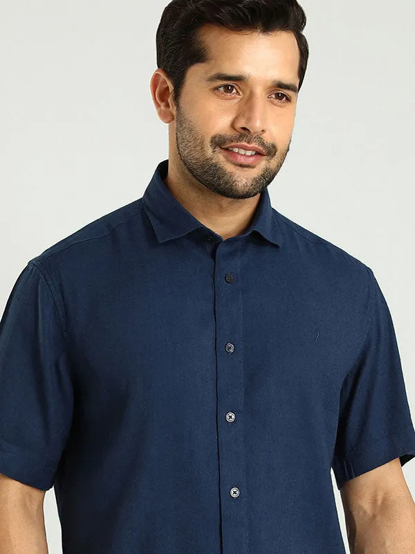 Men Solid Half Sleeve Linen Blend Shirt
