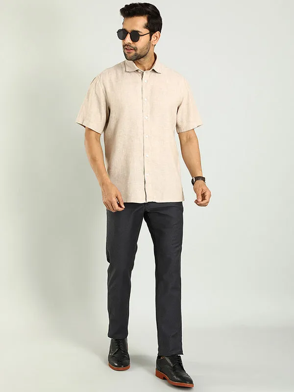 Men Solid Half Sleeve Linen Blend Shirt