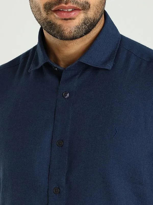 Men Solid Half Sleeve Linen Blend Shirt