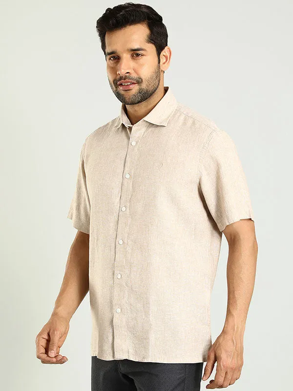 Men Solid Half Sleeve Linen Blend Shirt