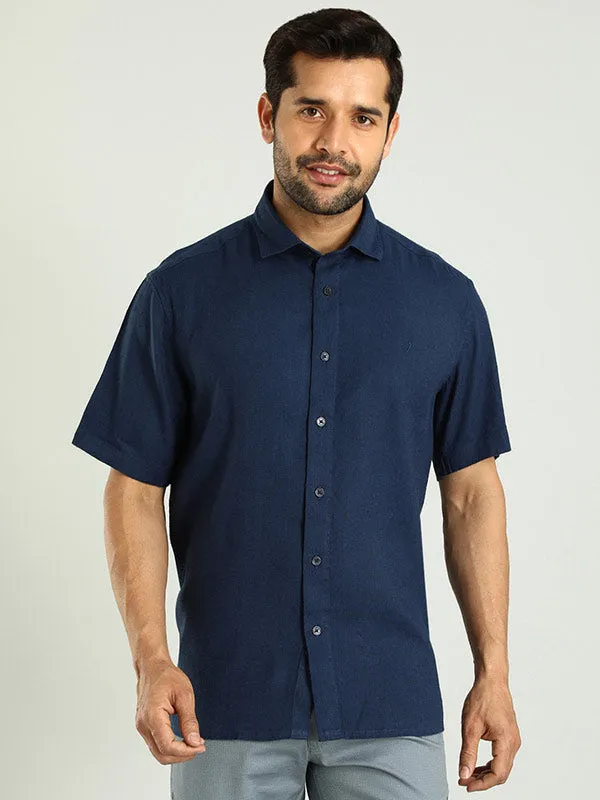 Men Solid Half Sleeve Linen Blend Shirt