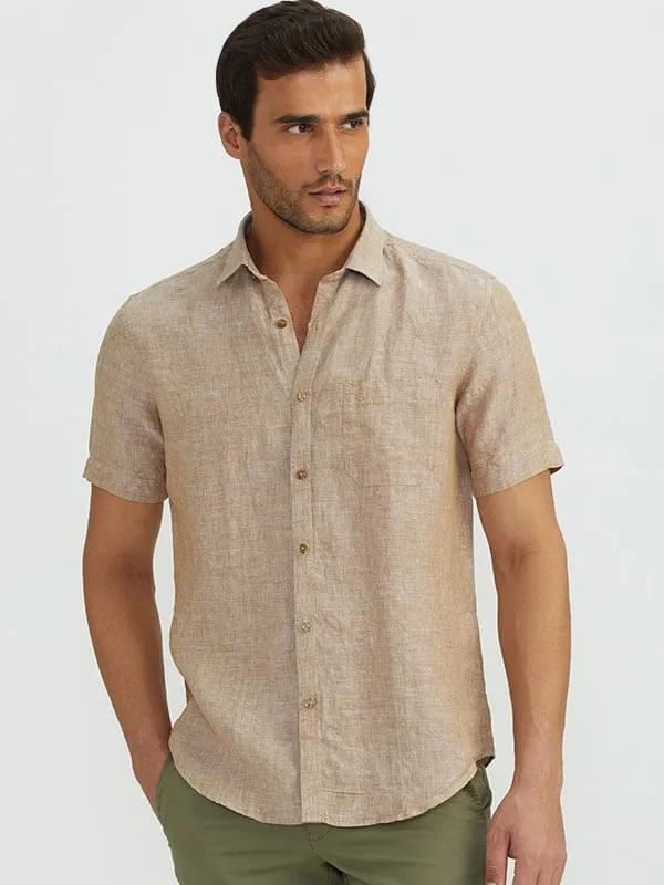 Men Solid Half Sleeve Linen Shirt