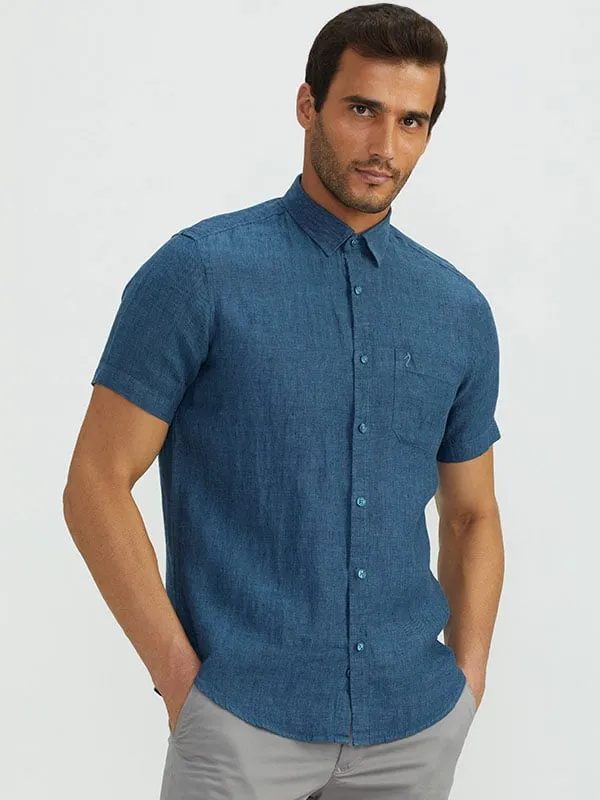 Men Solid Half Sleeve Linen Shirt