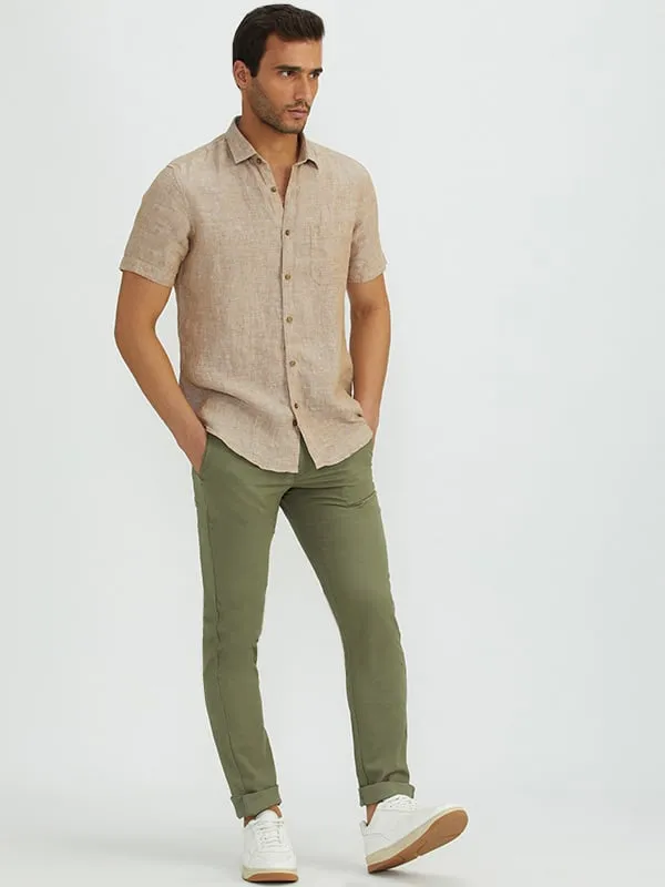 Men Solid Half Sleeve Linen Shirt