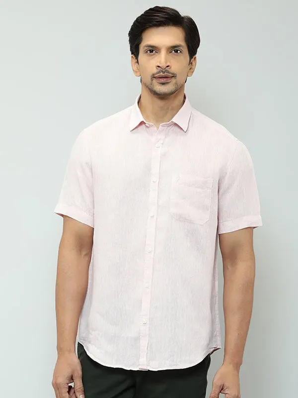Men Solid Half Sleeve Linen Shirt
