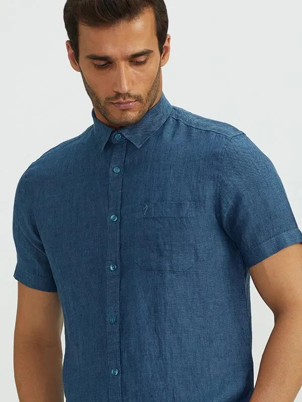 Men Solid Half Sleeve Linen Shirt