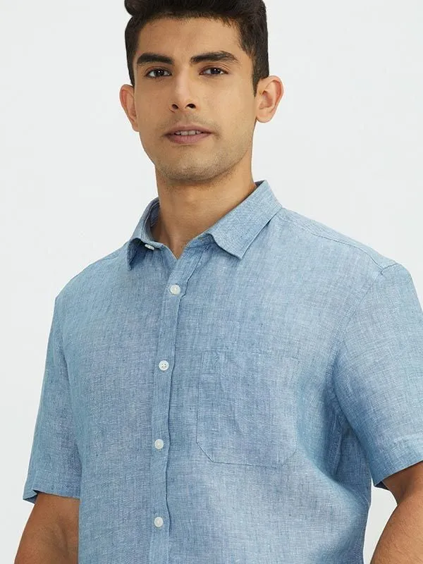 Men Solid Half Sleeve Linen Shirt