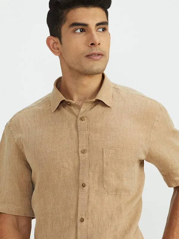 Men Solid Half Sleeve Linen Shirt