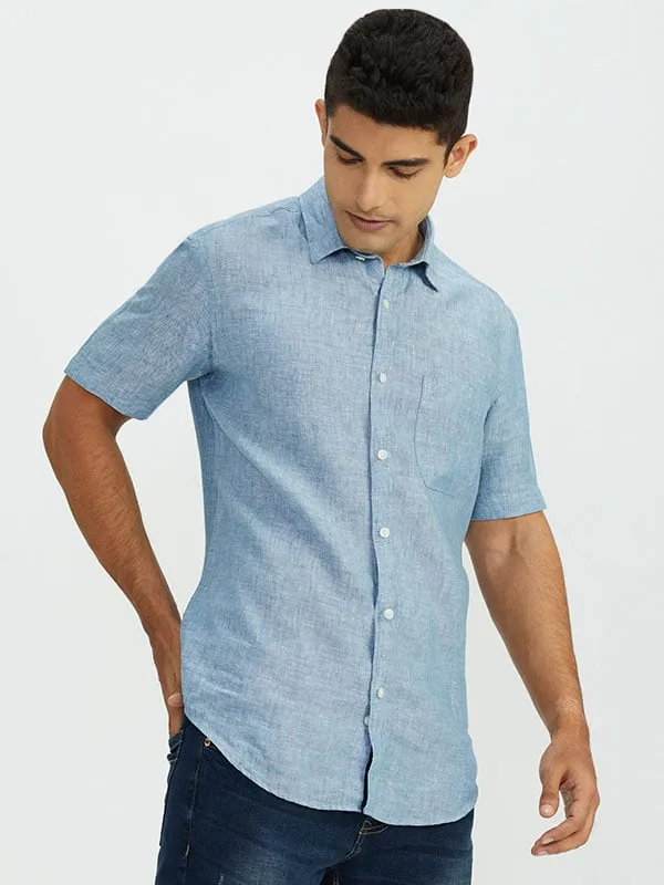 Men Solid Half Sleeve Linen Shirt