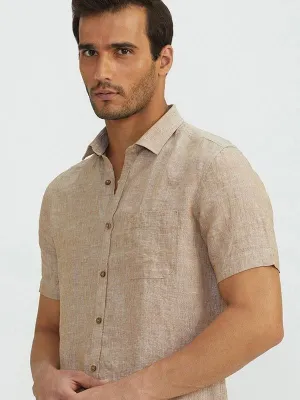 Men Solid Half Sleeve Linen Shirt