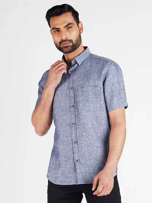 Men Solid Half Sleeve Linen Shirt