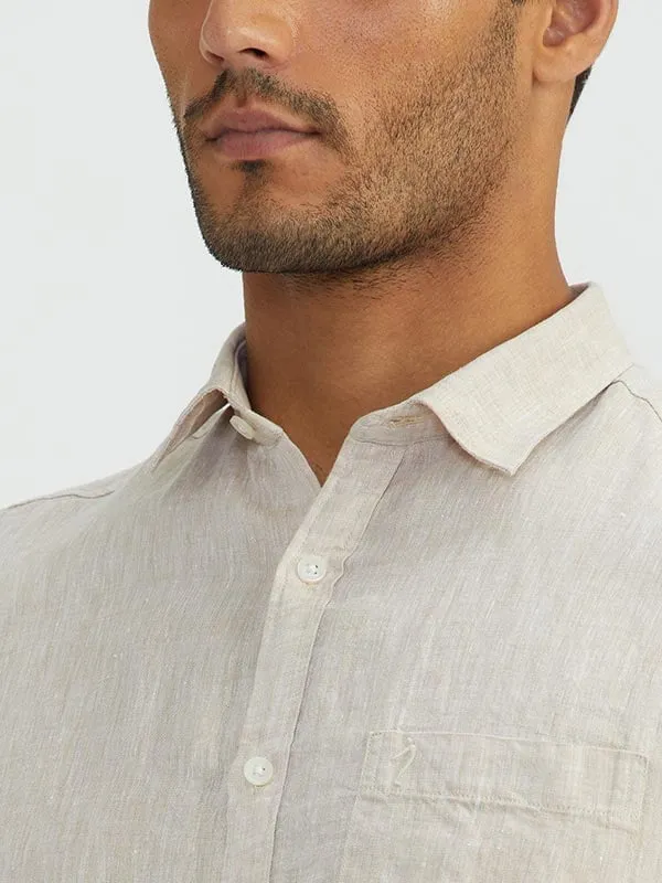 Men Solid Half Sleeve Linen Shirt