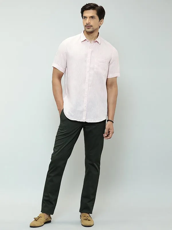 Men Solid Half Sleeve Linen Shirt