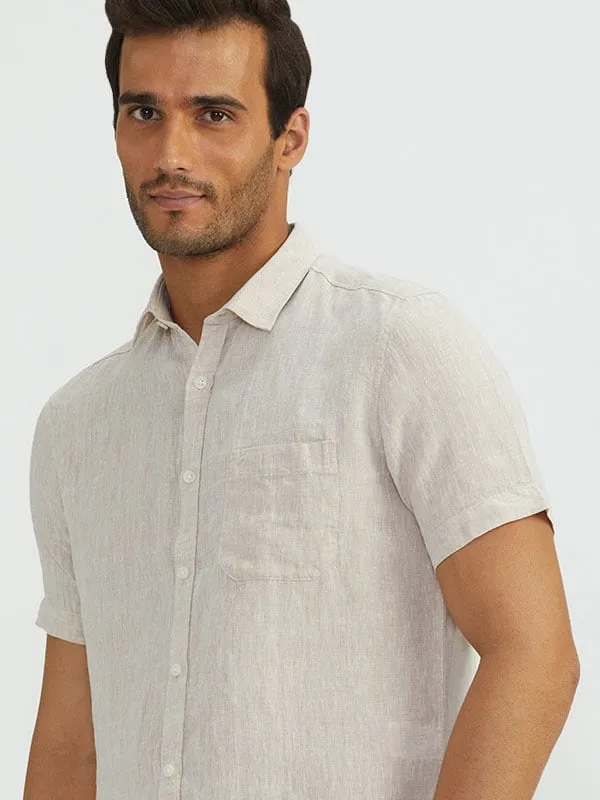 Men Solid Half Sleeve Linen Shirt