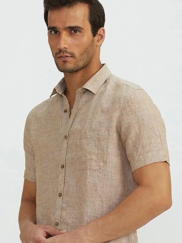 Men Solid Half Sleeve Linen Shirt