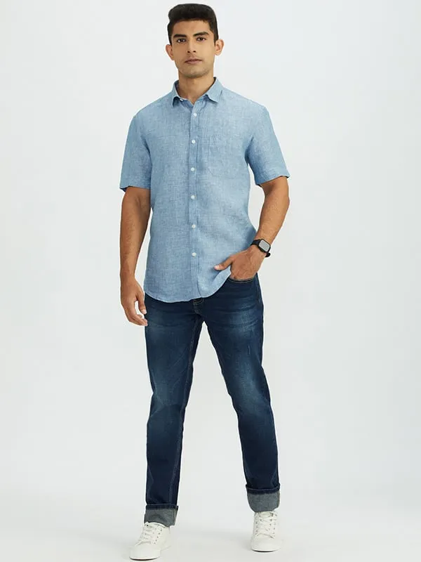 Men Solid Half Sleeve Linen Shirt