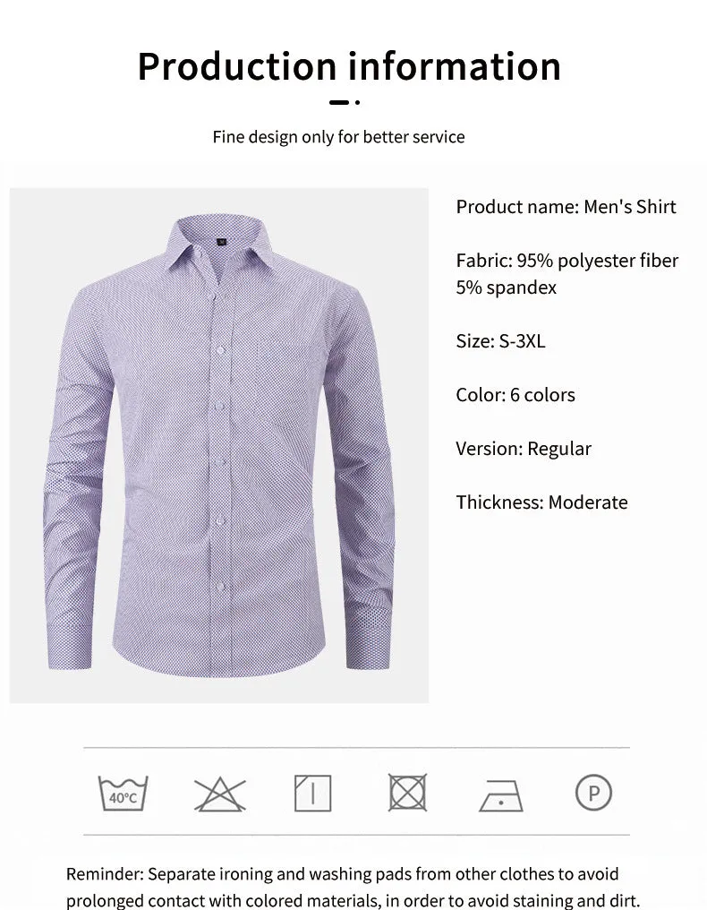 Men's Dress Shirts Long Sleeves Elastic Wrinkle Formal Business Camisas Shirts | A7