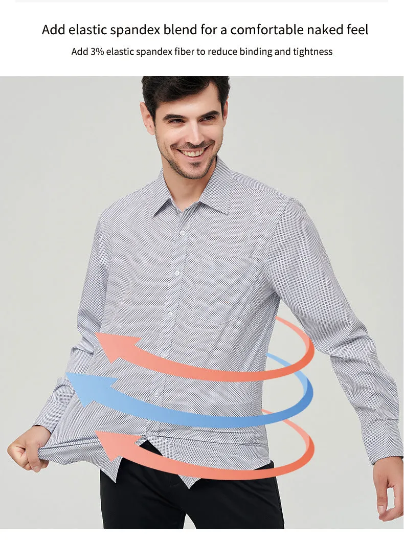 Men's Dress Shirts Long Sleeves Elastic Wrinkle Formal Business Camisas Shirts | A7