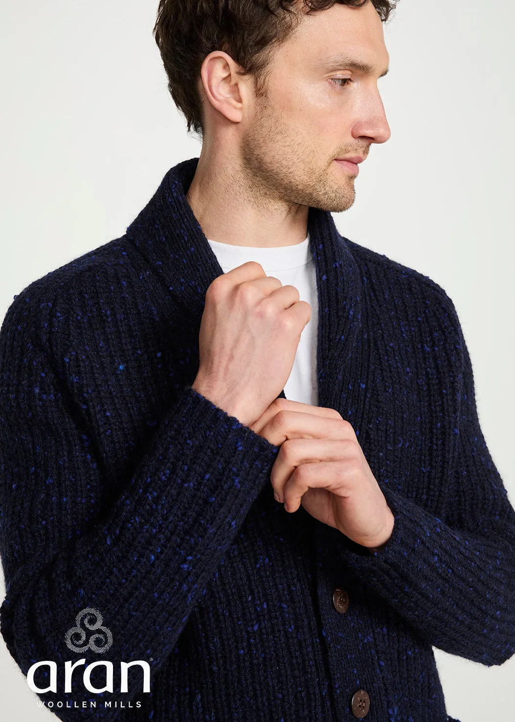 Men's Fisherman Rib Shawl Cardigan | Navy