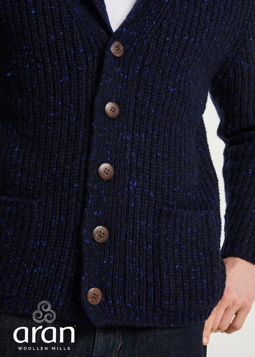 Men's Fisherman Rib Shawl Cardigan | Navy