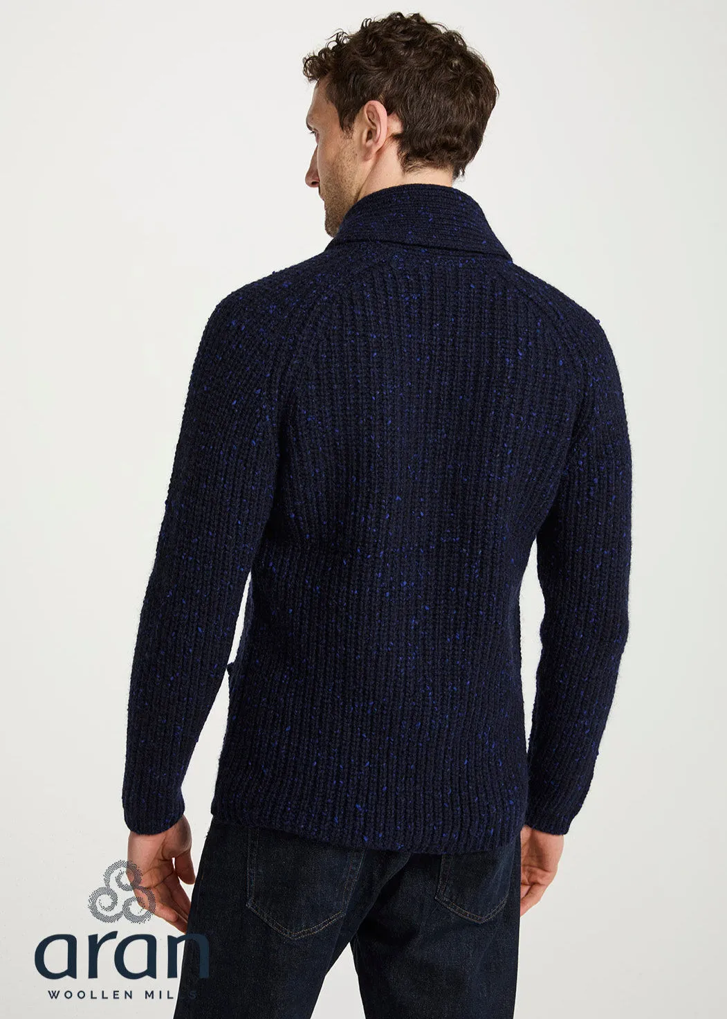 Men's Fisherman Rib Shawl Cardigan | Navy