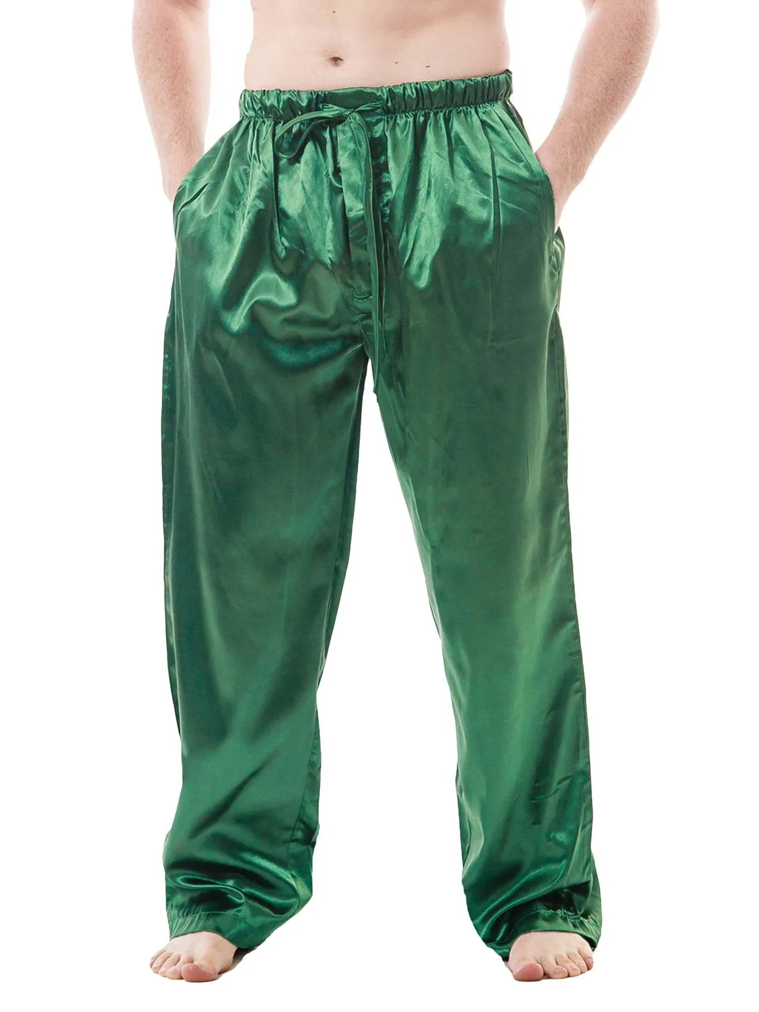 Men's Lounge Pants / Pajama Bottoms / Sleep Pants, Satin, 2-Piece Multicolor Combo in Brown and Green