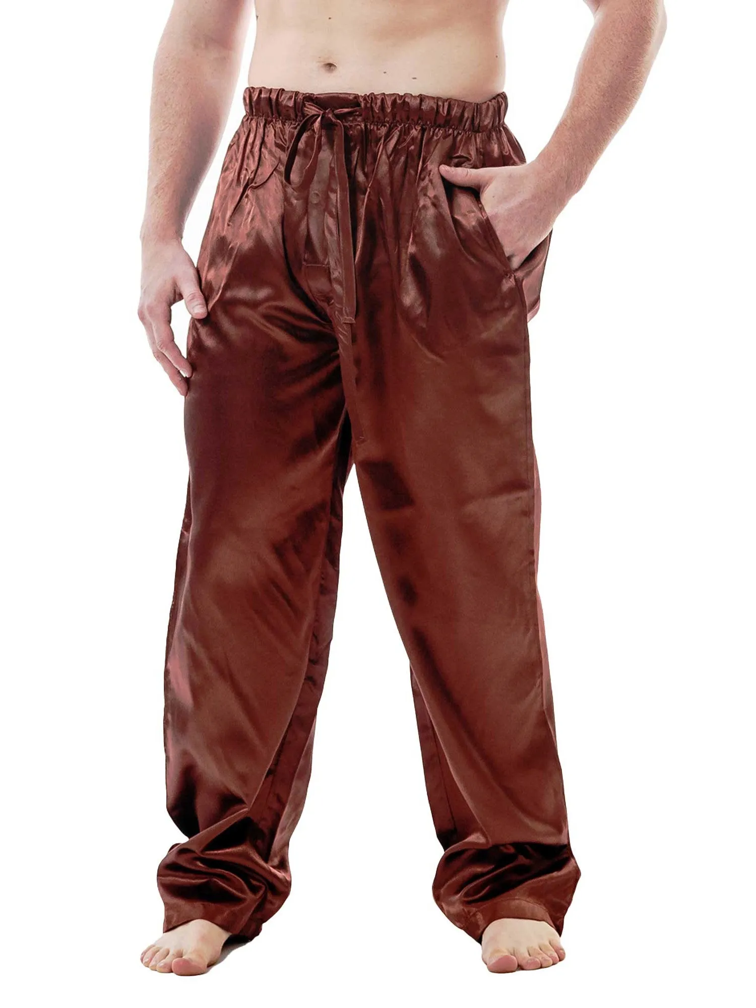 Men's Lounge Pants / Pajama Bottoms / Sleep Pants, Satin, 2-Piece Multicolor Combo in Brown and Green