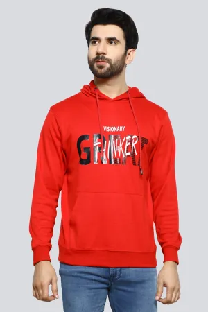 Men's Red Printed Pullover Hoodie