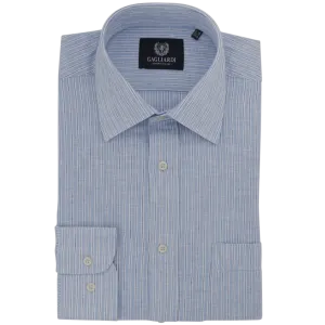Mid Blue Striped Tailored Fit Classic Collar Linen Shirt