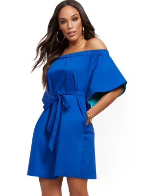 Off-The-Shoulder Poplin Shift Dress