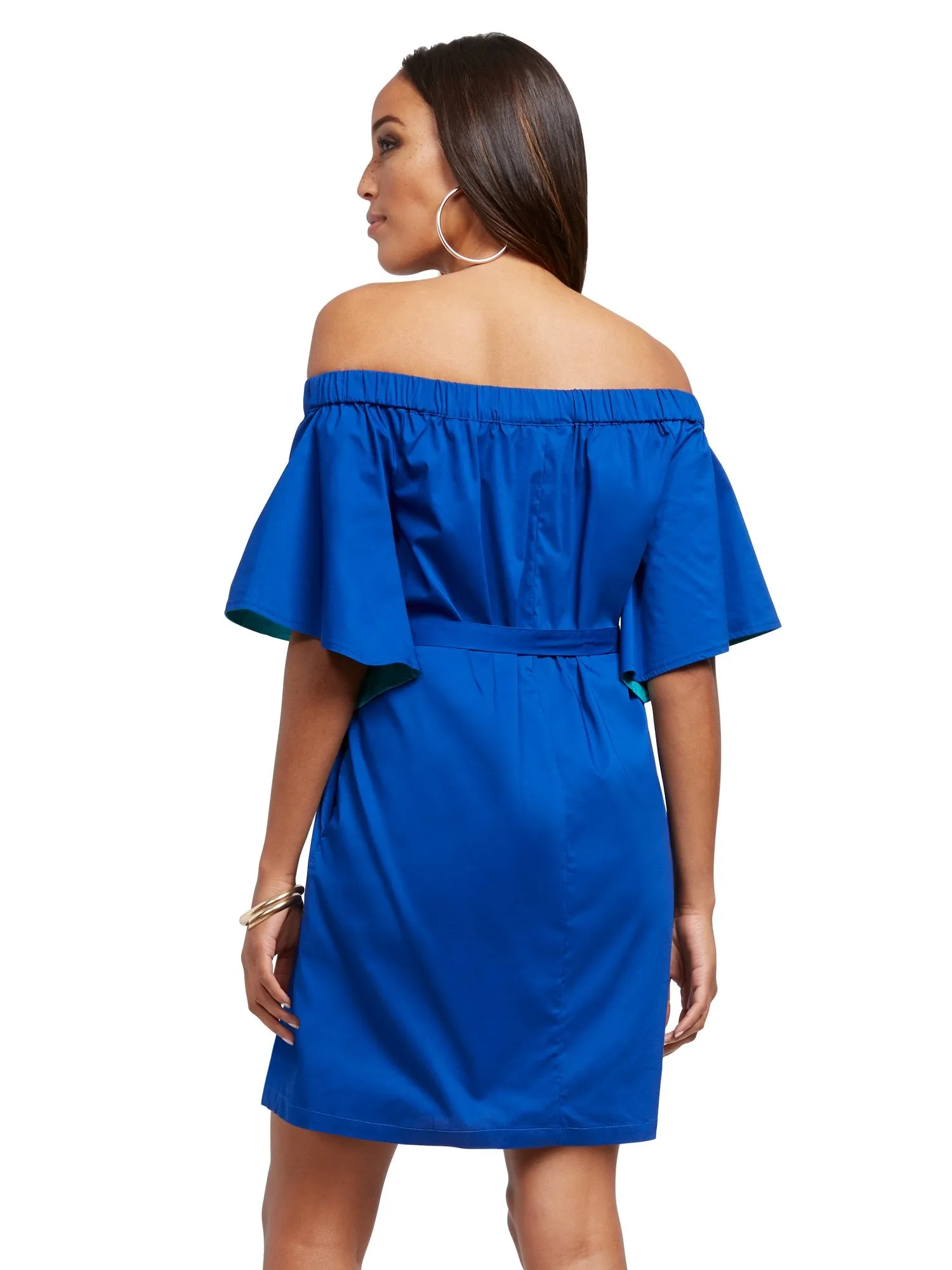 Off-The-Shoulder Poplin Shift Dress