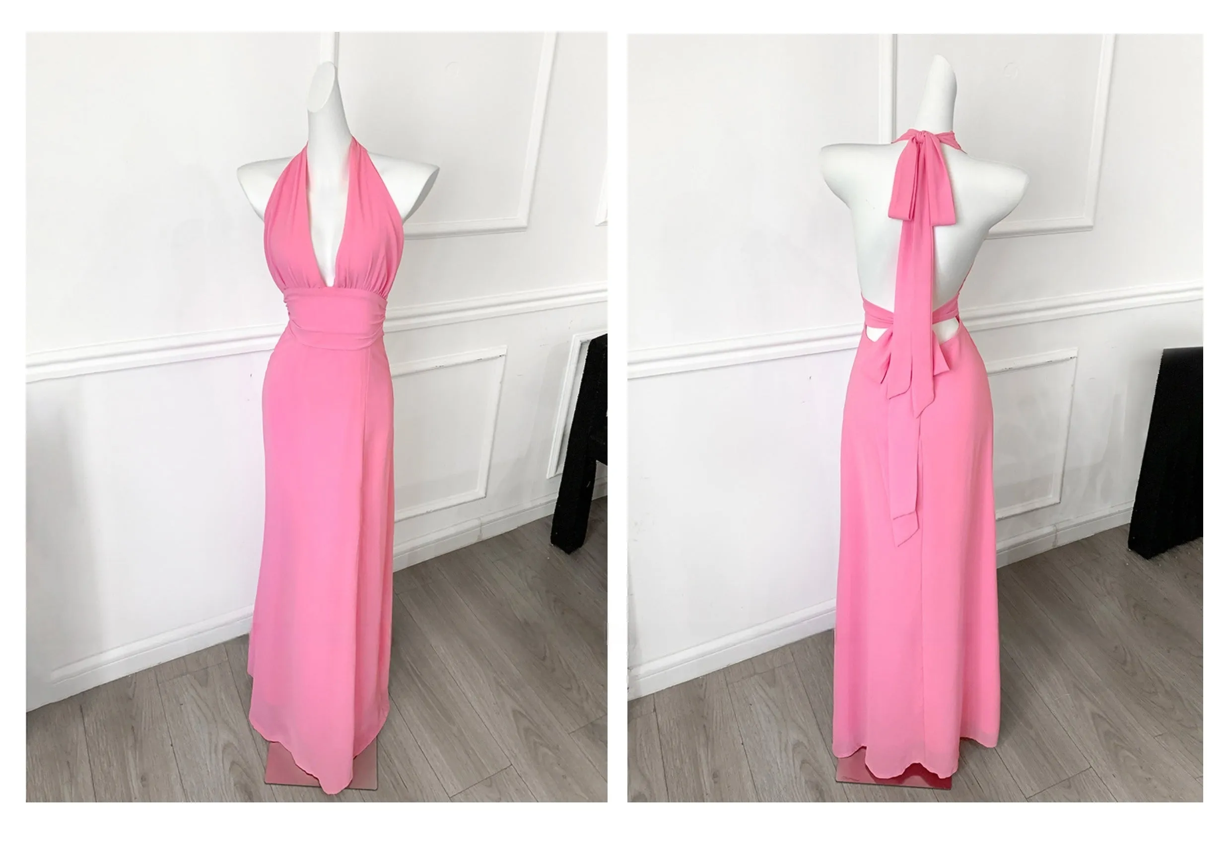 Pink Ruched Halter Maxi Dress – Soft & Feminine Summer Look