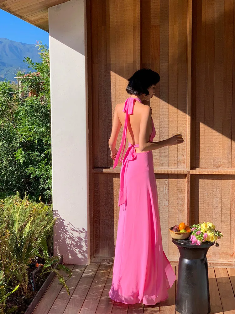 Pink Ruched Halter Maxi Dress – Soft & Feminine Summer Look