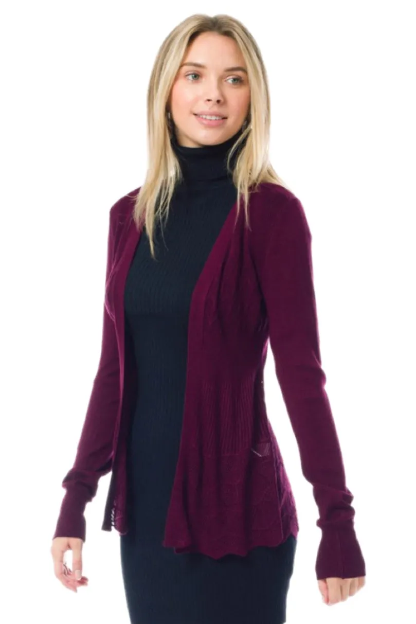 Plus Crochet Knit Cardigan Style 1070 in Plum