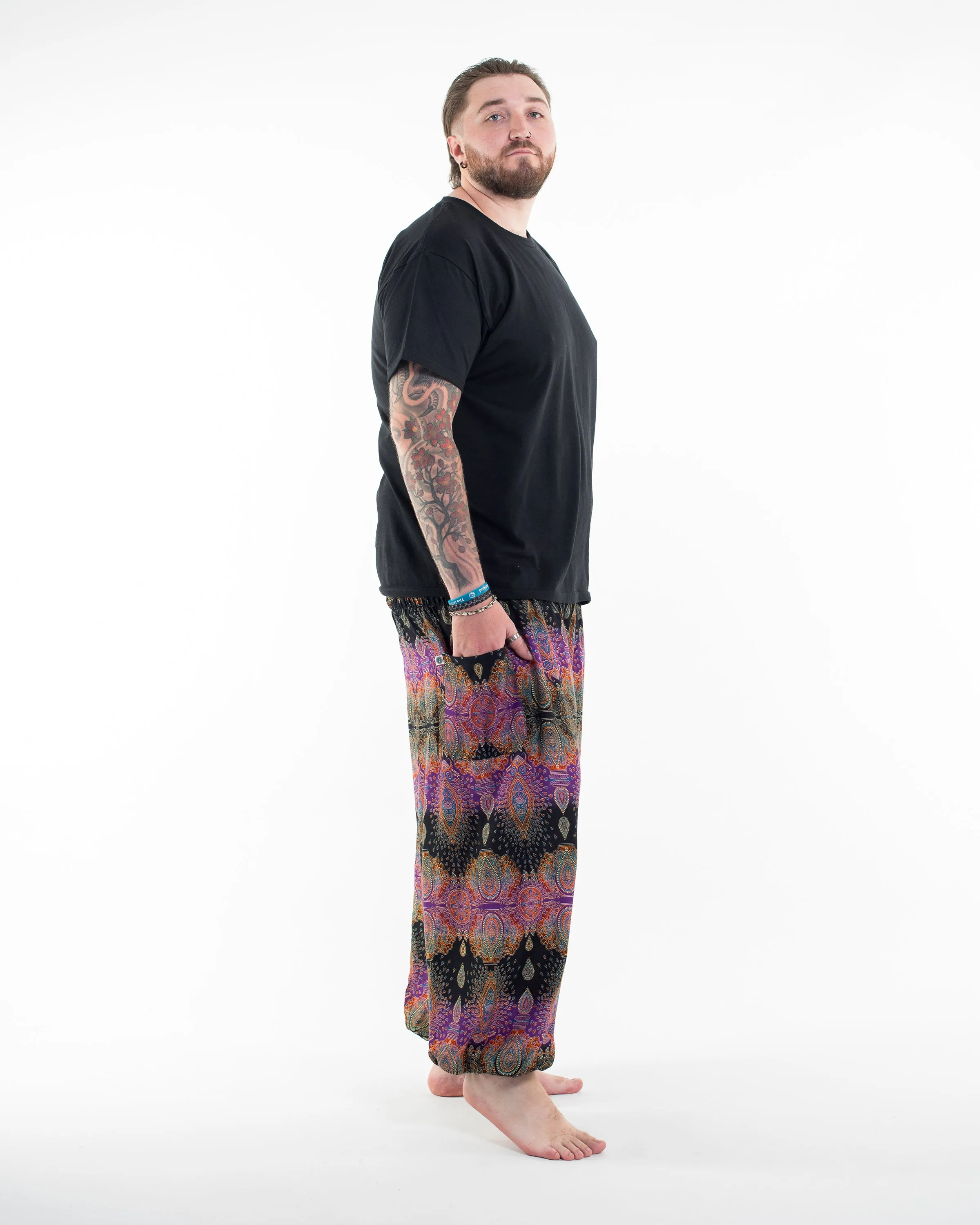 Plus Size Paisley Men's Harem Pants in Purple