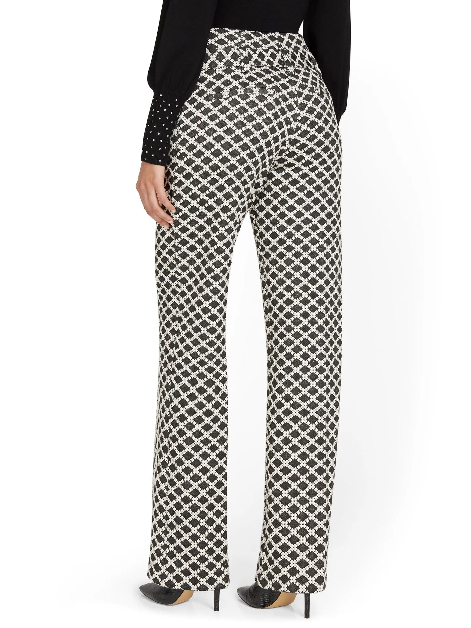 Pull-On Diamond-Print Tie-Waist Straight-Leg Ponte Pant - Superflex