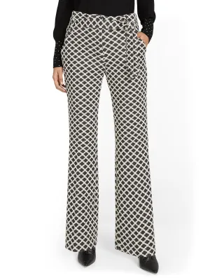 Pull-On Diamond-Print Tie-Waist Straight-Leg Ponte Pant - Superflex