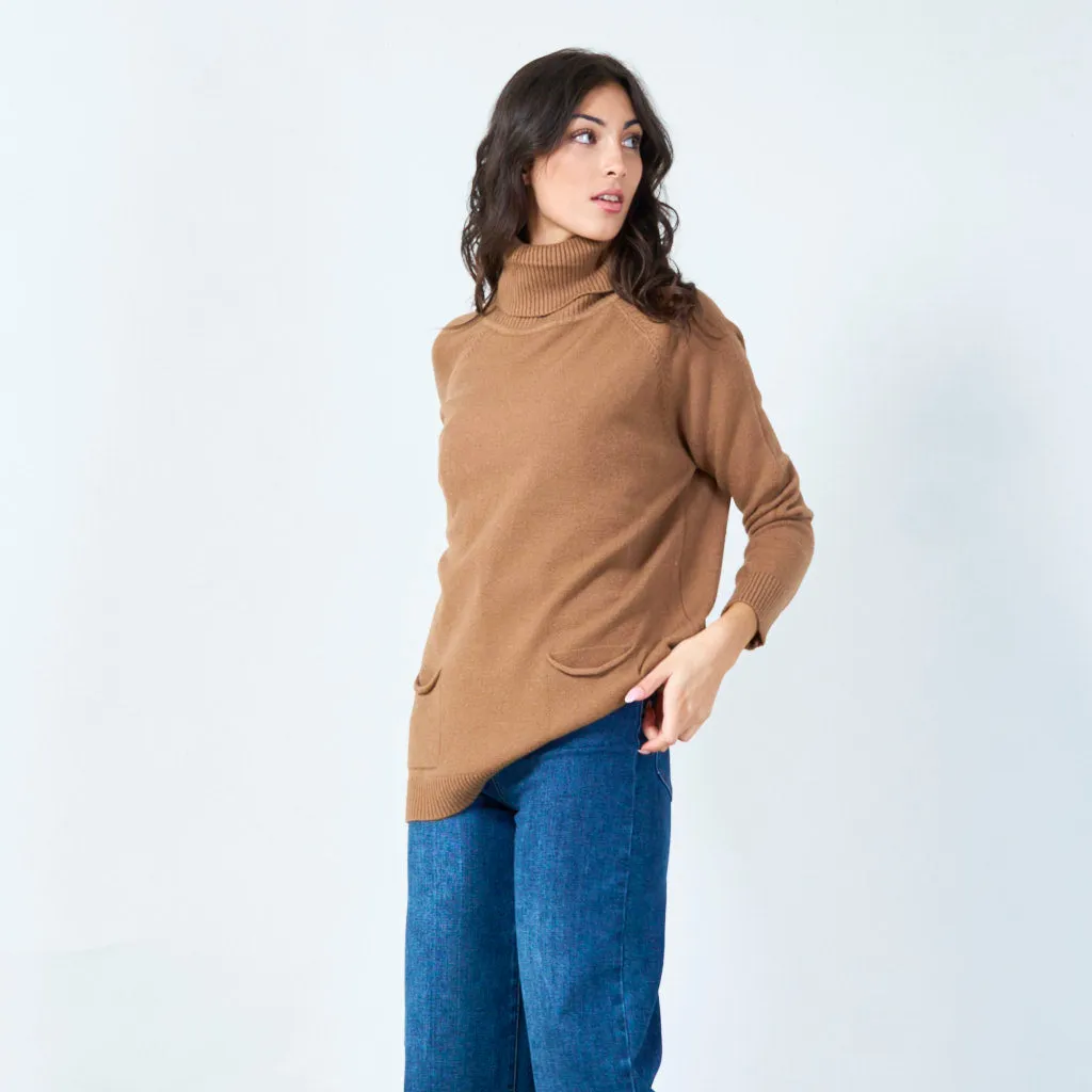 Relaxed cowl neck sweater with pockets wholesale