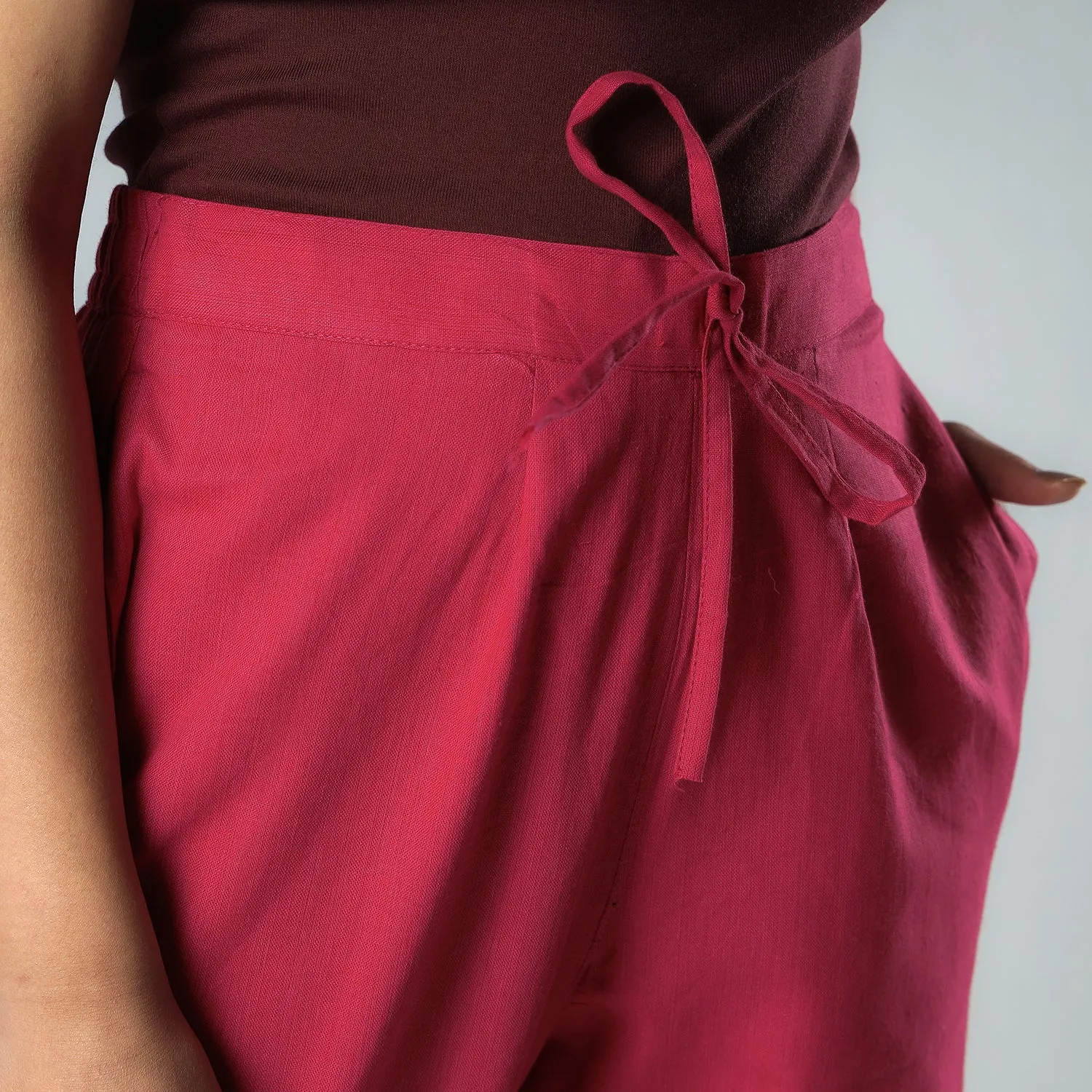 Ruby Pink - Texture Plain Dyed Cotton Relaxed Fit Pant