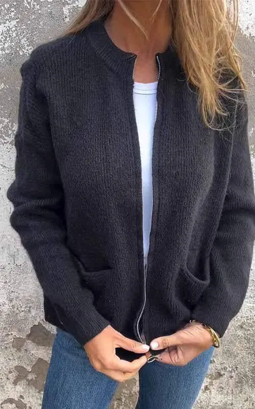 SARIA - Zip-Up Knit Cardigan